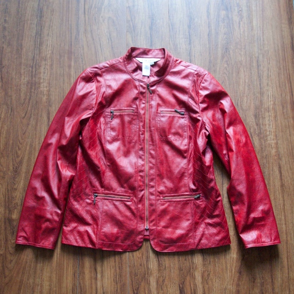 a la carte Jackets & Blazers - a la carte Red Faux Leather Moto Style Jacket